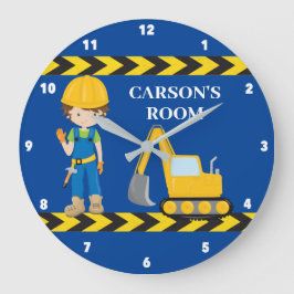 Reloj Redondo Grande Construction Vehicle Boys Custom Blue Kids Bedroom