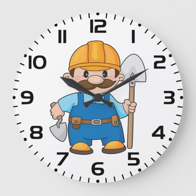 Reloj Redondo Grande Construction Worker Builder with Shovel (Anverso)