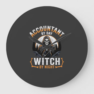 Reloj Redondo Grande Contador de Halloween de Día Bruja de Noche Diseño