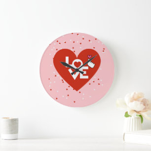 Reloj Redondo Grande Contemporáneo Feliz Día de San Valentín