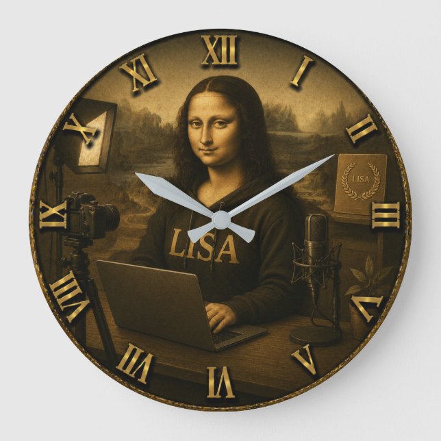 Reloj Redondo Grande Content Creator Funny Mona Lisa YouTuber Gift (Anverso)