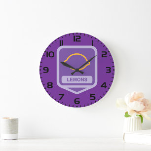 Reloj Redondo Grande Contorno de limón Fruta Morada y Amarilla