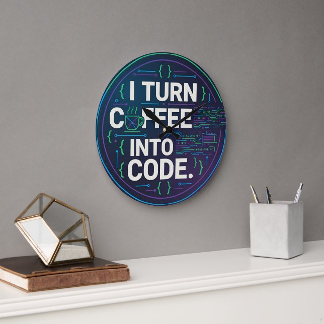 Reloj Redondo Grande Convierto Café En Código – Programador Divertido (Oficina)