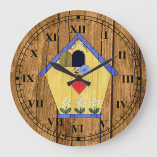Reloj Redondo Grande Coo Coo Bird House Colorida Pared De Madera