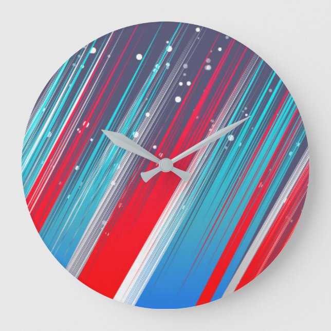 Reloj Redondo Grande Cool Abstract Red White Blue Brush Strokes (Anverso)