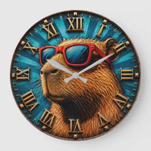 Reloj Redondo Grande Cool Capybara with Sunglasses