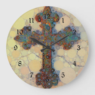 Reloj Redondo Grande Cool Christian Cross Circle Mosaic Pattern