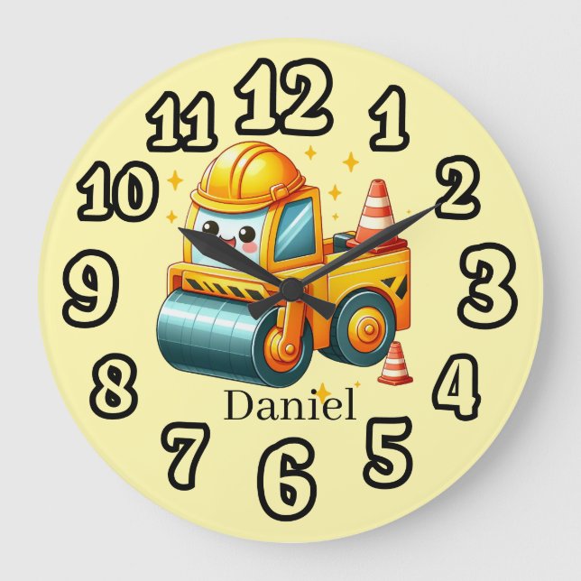 Reloj Redondo Grande Cool Construction lovers add name (Anverso)