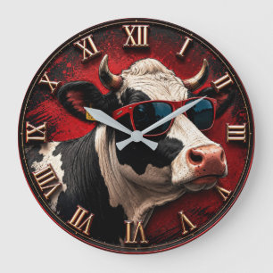 Reloj Redondo Grande Cool Cow Funny Cow with Sunglasses Farmhouse