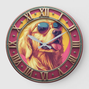 Reloj Redondo Grande Cool Golden Retriever Sunglasses Retro Pop Art