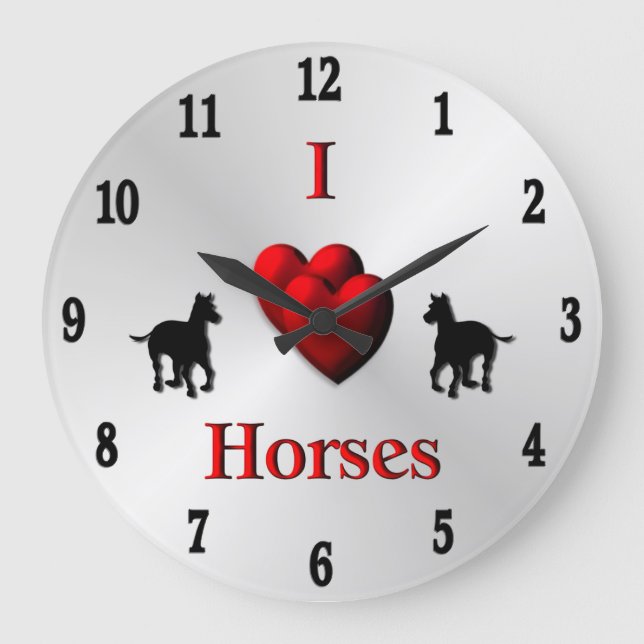 Reloj Redondo Grande Cool I Heart Horses Design Twelve Digits Large Clo (Anverso)