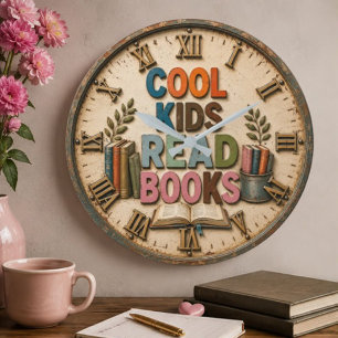 Reloj Redondo Grande Cool Kids Read Books Classroom Teacher Gift
