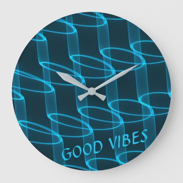 Reloj Redondo Grande Cool Luminous Blue Wave Pattern Custom Text (Anverso)