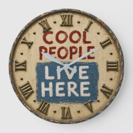 Reloj Redondo Grande Cool People Live Here Rustic Farmhouse