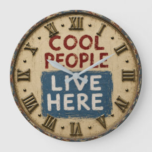 Reloj Redondo Grande Cool People Live Here Rustic Farmhouse