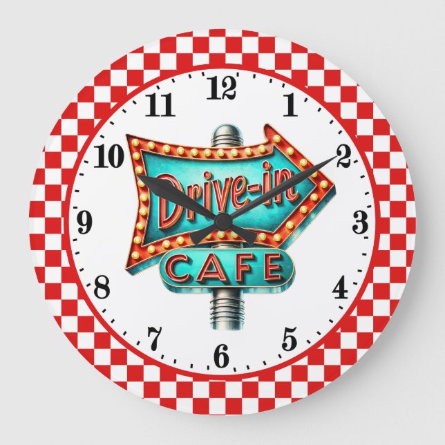 Reloj Redondo Grande Cool Retro diner 50's Cafe (Anverso)