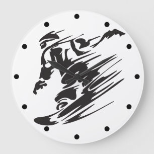 Reloj Redondo Grande Cool Silhouette Snowboarding Mountain Wall Clock