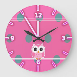 Reloj Redondo Grande Cool Trendy Polka Dots With Cute Owl