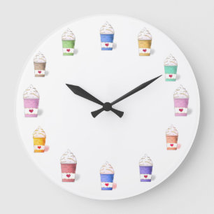 Reloj Redondo Grande Copas de café con colores completos