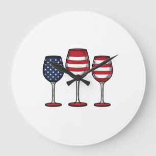 Reloj Redondo Grande Copas de vino patrióticas diseño de camiseta vecto