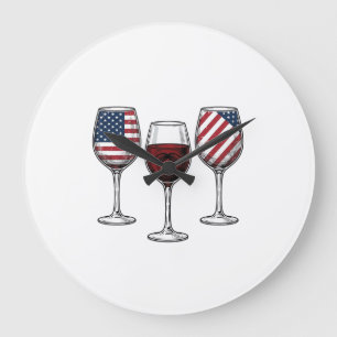 Reloj Redondo Grande Copas de vino patrióticas diseño de camiseta vecto
