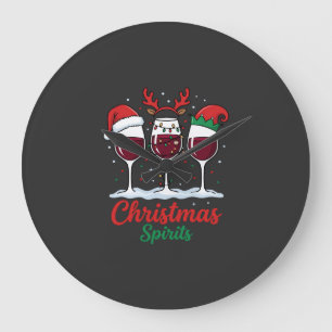 Reloj Redondo Grande Copas de vino tinto Espíritus de Navidad