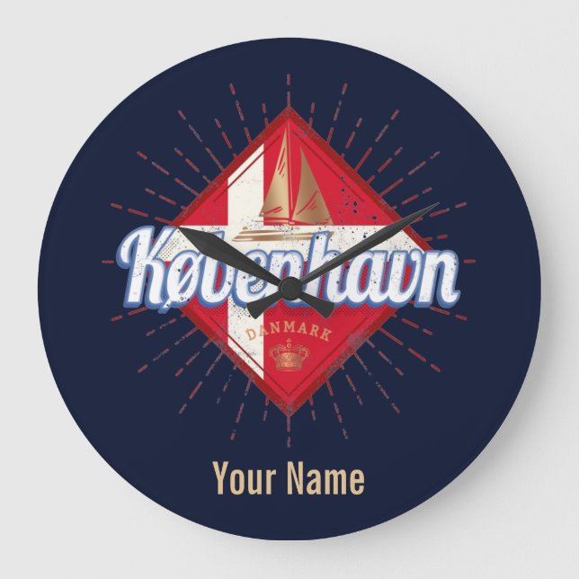 Reloj Redondo Grande Copenhagen Capital Denmark Retro Sailing Ship (Anverso)