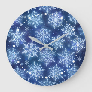 Reloj Redondo Grande Copia de Nieve de Magia Invernal Cielo Azul Profun