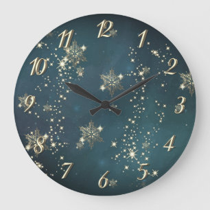 Reloj Redondo Grande Copia dorada copos de nieve verdes 
