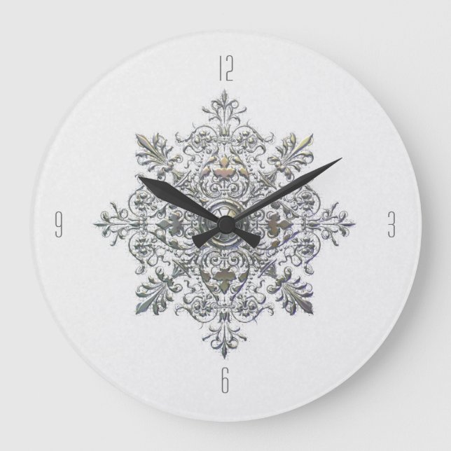 Reloj Redondo Grande Copo de nieve de plata (Anverso)