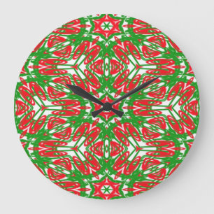 Reloj Redondo Grande Copos de nieve rojos, blancos y verdes