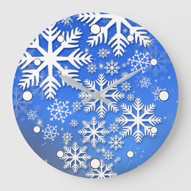 Reloj Redondo Grande Copos de nieve y estrellas (Anverso)