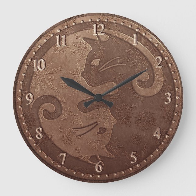 Reloj Redondo Grande Copper Yin Yang Cats (Anverso)