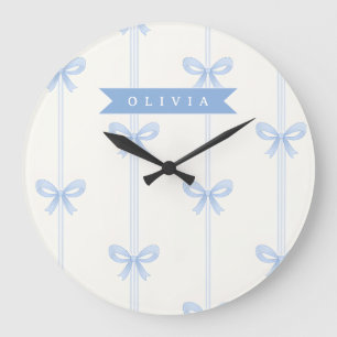 Reloj Redondo Grande Coqueta de lazo azul personalizado estético de nom