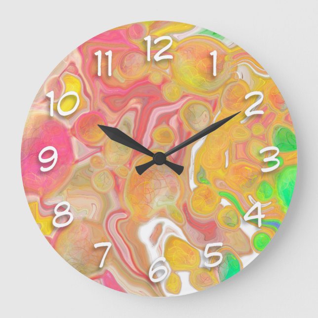 Reloj Redondo Grande Coral, azul, verde, rosa Abstrato de arte fluido (Anverso)