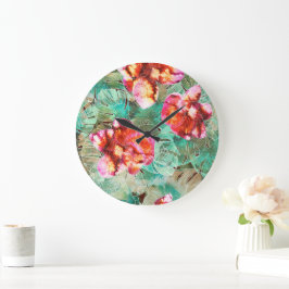 Reloj Redondo Grande Coral Floral Turquesa - Almohada Vintage Boho