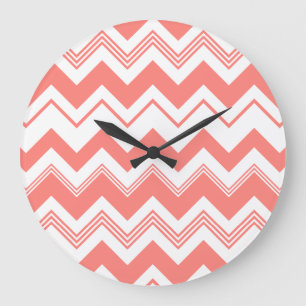 Reloj Redondo Grande Coral White Chevron Pattern