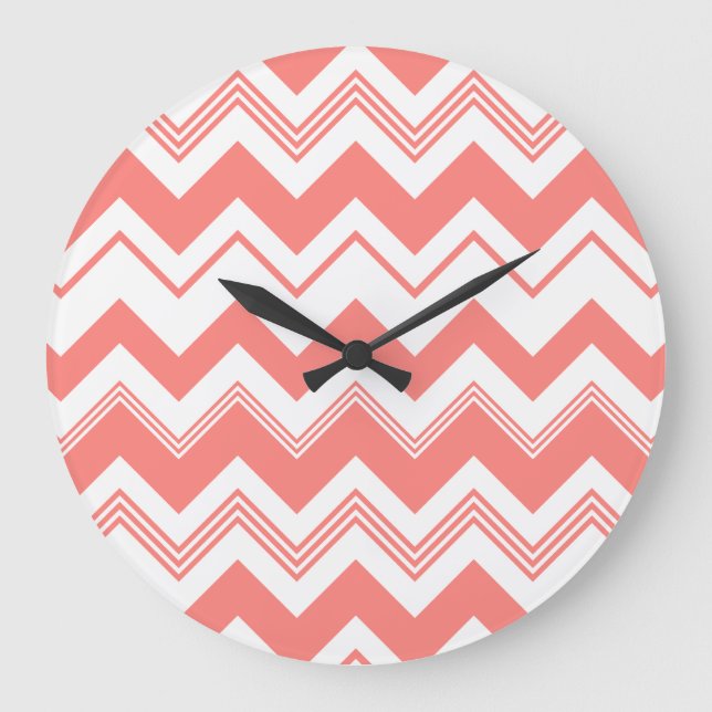 Reloj Redondo Grande Coral White Chevron Pattern (Anverso)