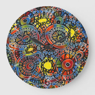 Reloj Redondo Grande Corales de Oval vivos y coloridos, arte abstracto 