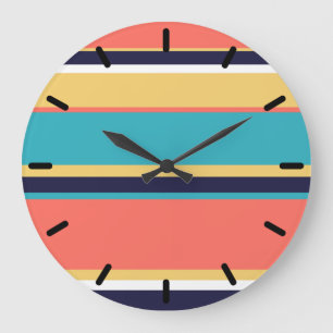 Reloj Redondo Grande Corales vivos, franjas azules y amarillas