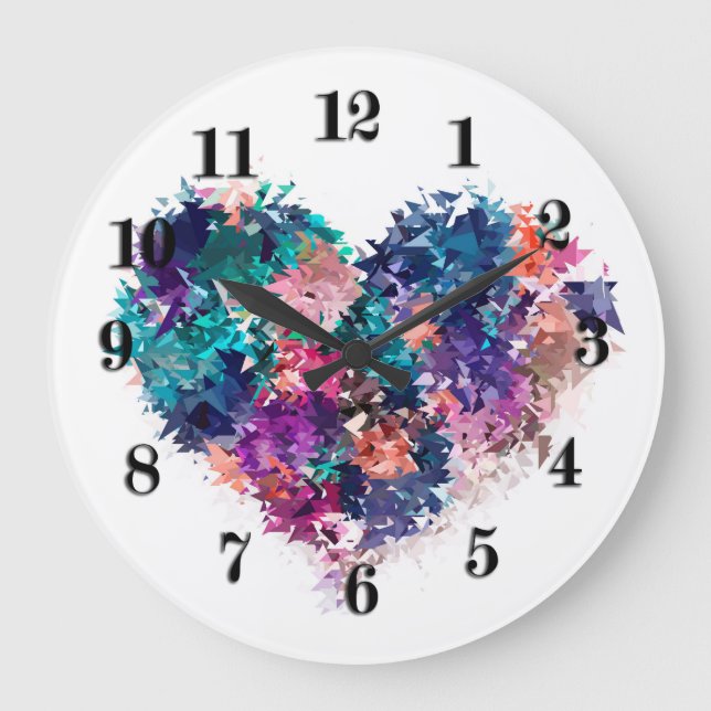 Reloj Redondo Grande Corazón, amor, poligonal (Anverso)