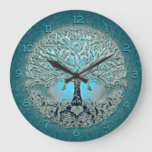 Reloj Redondo Grande Corazón árbol de la vida en colores azules