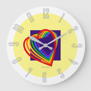 Reloj Redondo Grande Corazón arcoiris