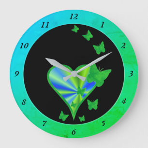 Reloj Redondo Grande Corazón arcoiris y mariposa