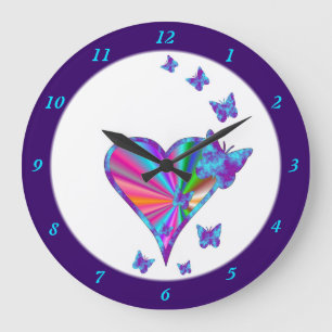 Reloj Redondo Grande Corazón arcoiris y mariposa