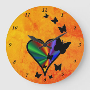 Reloj Redondo Grande Corazón arcoiris y mariposa