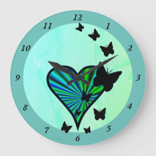 Reloj Redondo Grande Corazón arcoiris y mariposa