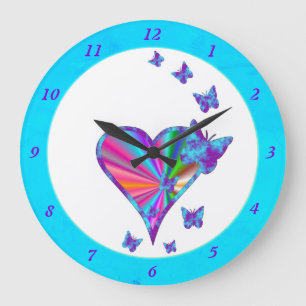 Reloj Redondo Grande Corazón arcoiris y mariposa