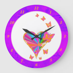 Reloj Redondo Grande Corazón arcoiris y mariposa