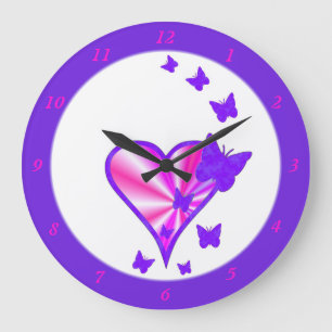 Reloj Redondo Grande Corazón arcoiris y mariposa